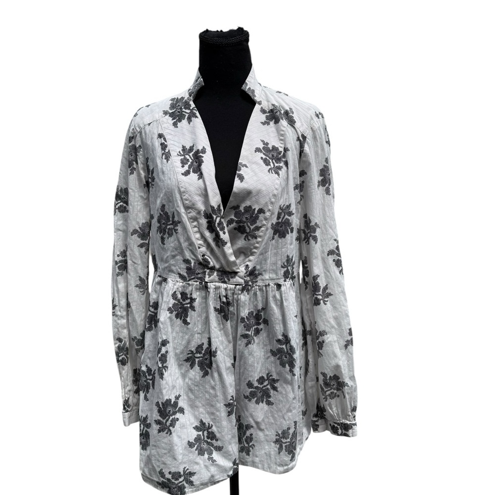 Michael Kors White Top with Black Floral Print and Gold Label
